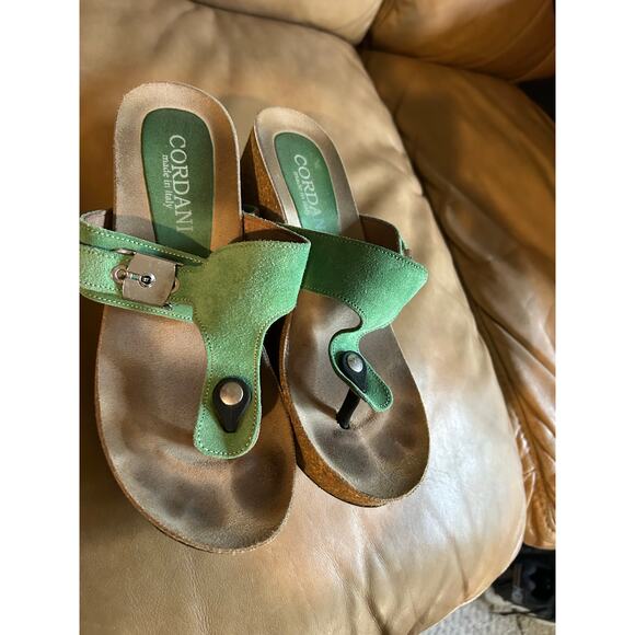 Gordani Green Suede Cork Wedges Italy 39 8 - Picture 1 of 6